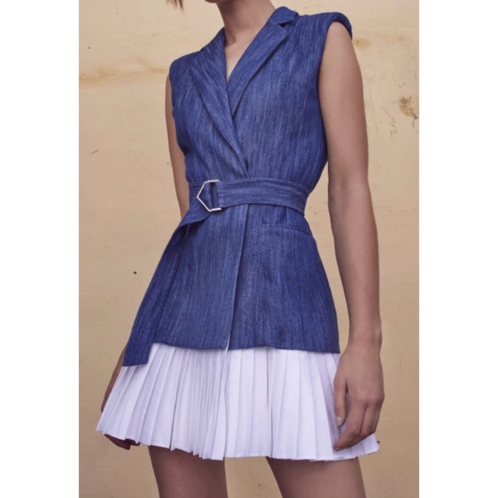 ALEXIS | Denim Dress w/ Pleated Hem